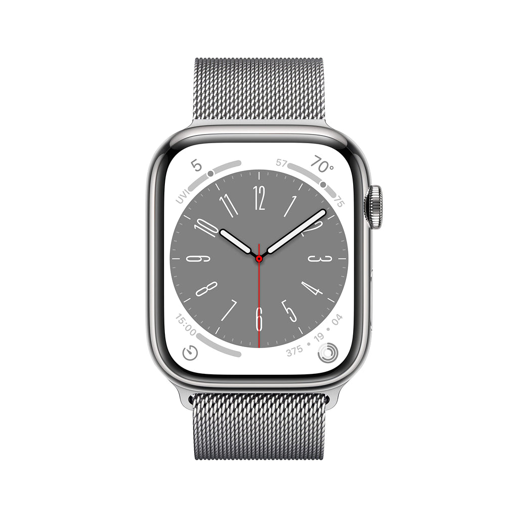 Apple Series 8 GPS+Cellular 45mm Silver SS Case Milanese Loop - Silver - MNKG3LL/A