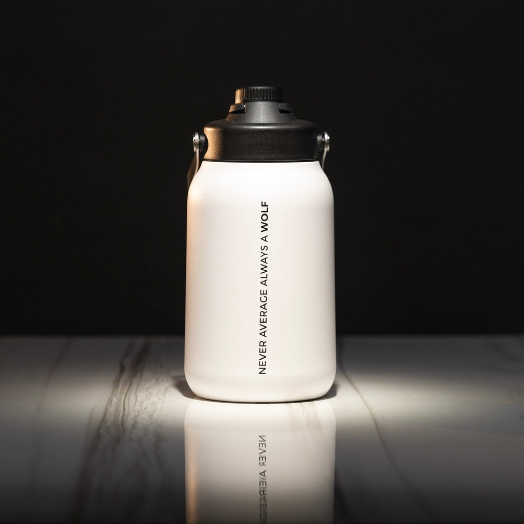 64oz Flask White Black Letters