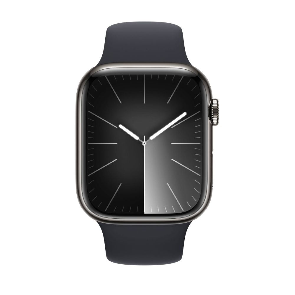 Apple Watch Series 9 (GPS + Cellular) 45mm Graphite Stainless Steel Case with Midnight Sport Band - S/M - MRMV3LL/A