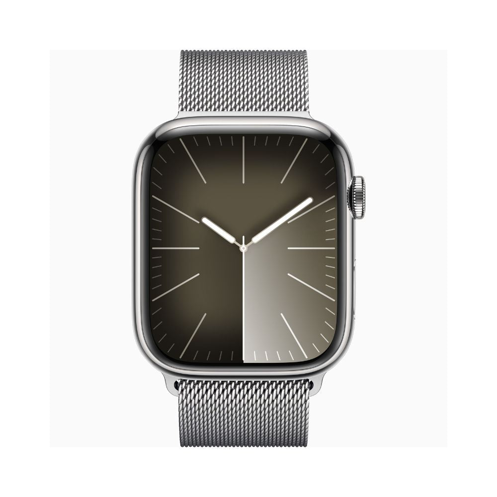 Apple Watch Series 9 (GPS + Cellular) 45mm - Silver Stainless Steel Case with Silver Milanese Loop - M/L - MRMQ3LL/A