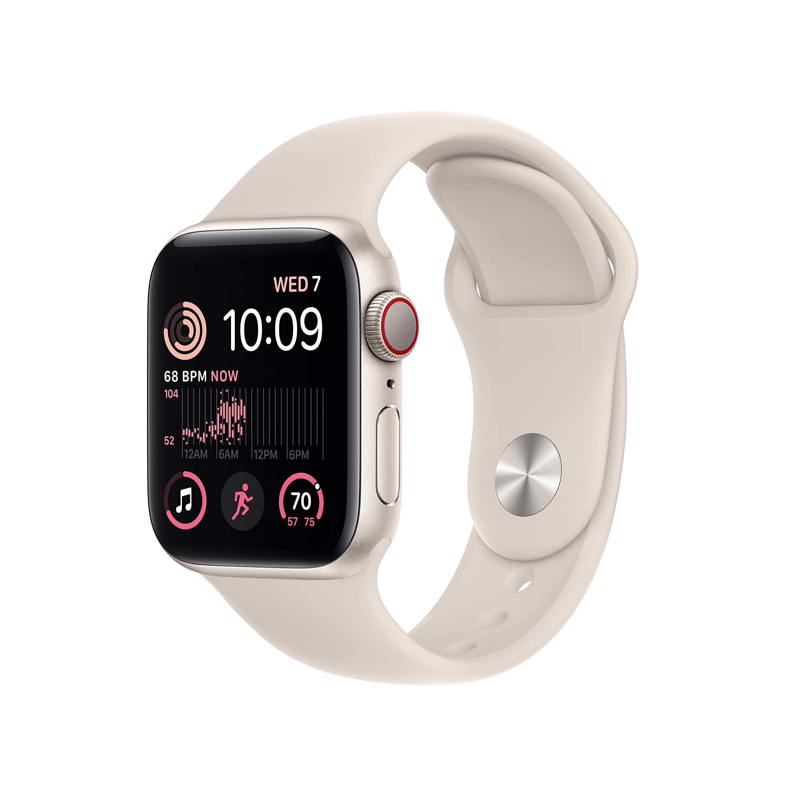 Apple Watch SE (2nd Gen) (GPS + Cellular, 40mm) - Starlight Aluminum Case with Starlight Sport Band, M/L - MNTL3LL/A