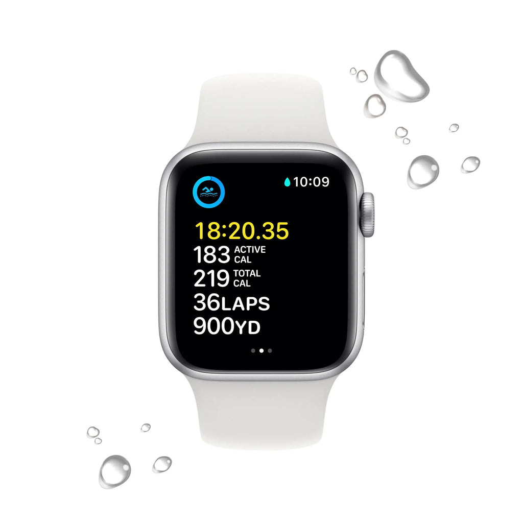Apple Watch SE (2nd Gen) (GPS, 40mm) - Silver Aluminum Case with White Sport Band, S/M - MNT93LL/A
