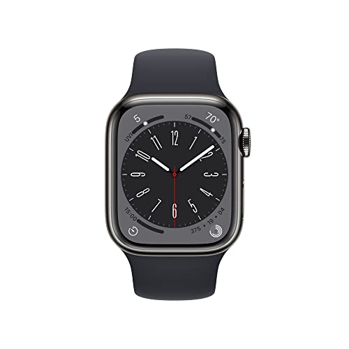 Apple Watch Series 8 GPS + Cellular 41mm Graphite Stainless Steel Case with Midnight Sport Band - M/L - MNVH3LL/A
