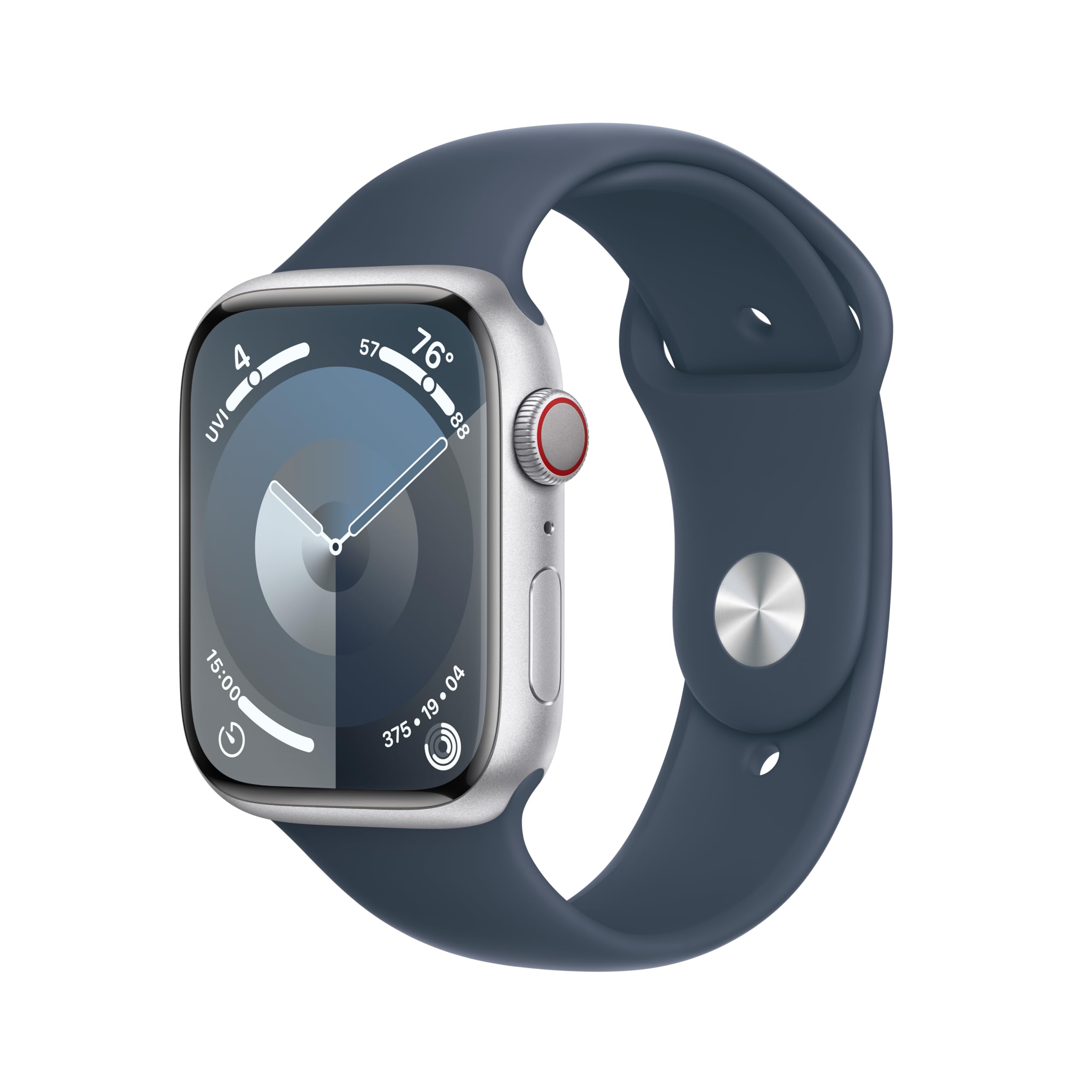 Apple Watch Series 9 (GPS + Cellular) 45mm Aluminum Case with Storm Blue Sport Band - S/M - Silver - MRMG3LL/A