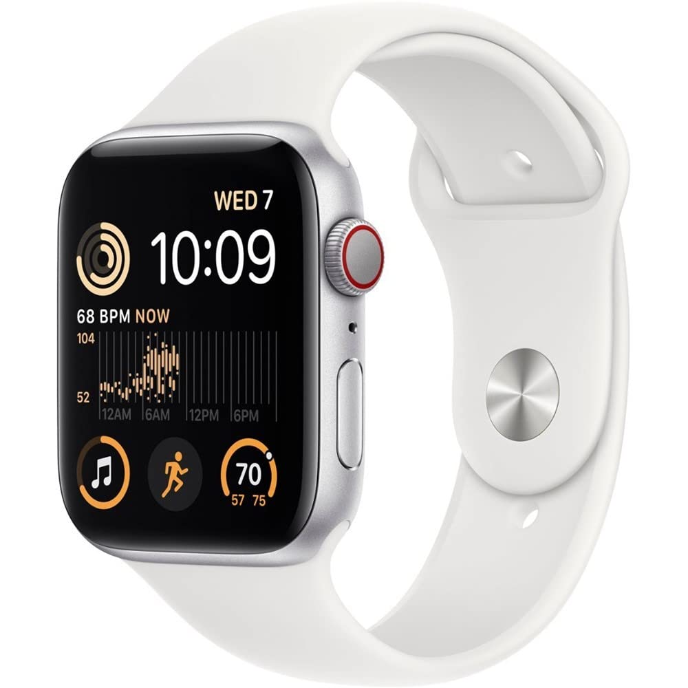 Apple Watch SE 2nd Gen GPS+Cel 44mm Aluminum Case White Sport Band - Silver - MNU63LL/A