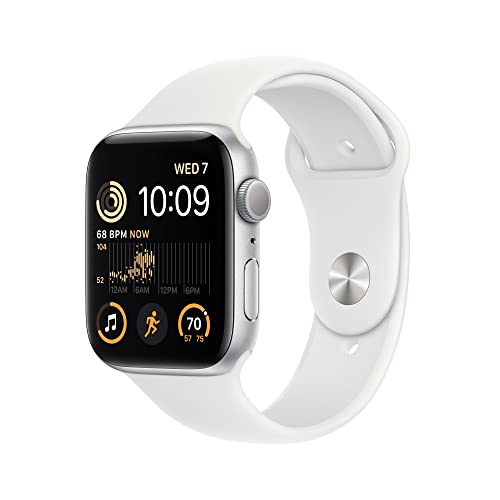 Apple Watch SE 2nd Generation (GPS) 44mm Aluminum Case with White Sport Band - M/L - Silver - MNTJ3LL/A