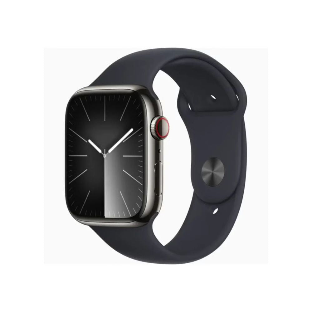 Apple Watch Series 9 (GPS + Cellular) 45mm Graphite Stainless Steel Case with Midnight Sport Band - S/M - MRMV3LL/A