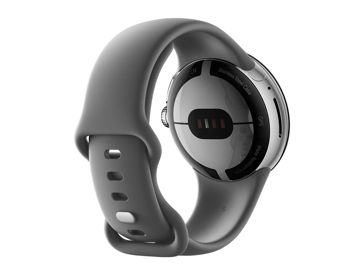 Google - Pixel Watch Silver Stainless Steel Smartwatch 41mm with Charcoal Active Band LTE - Silver/Charcoal