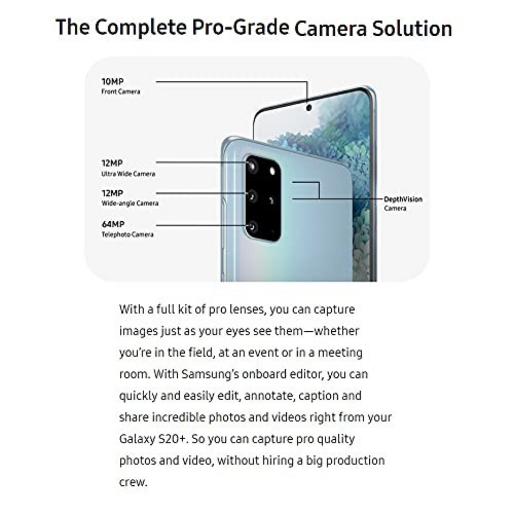 Unlocked Samsung Galaxy S20 Plus 5G - 128GB - Cosmic Black - SM-G986UZKAXAA