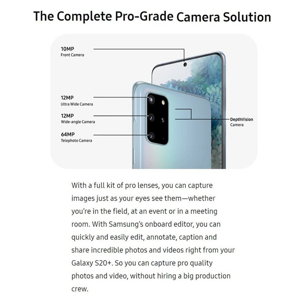 Unlocked Samsung Galaxy S20 Plus 5G - 128GB - Cosmic Gray - SM-G986UZAAXAA