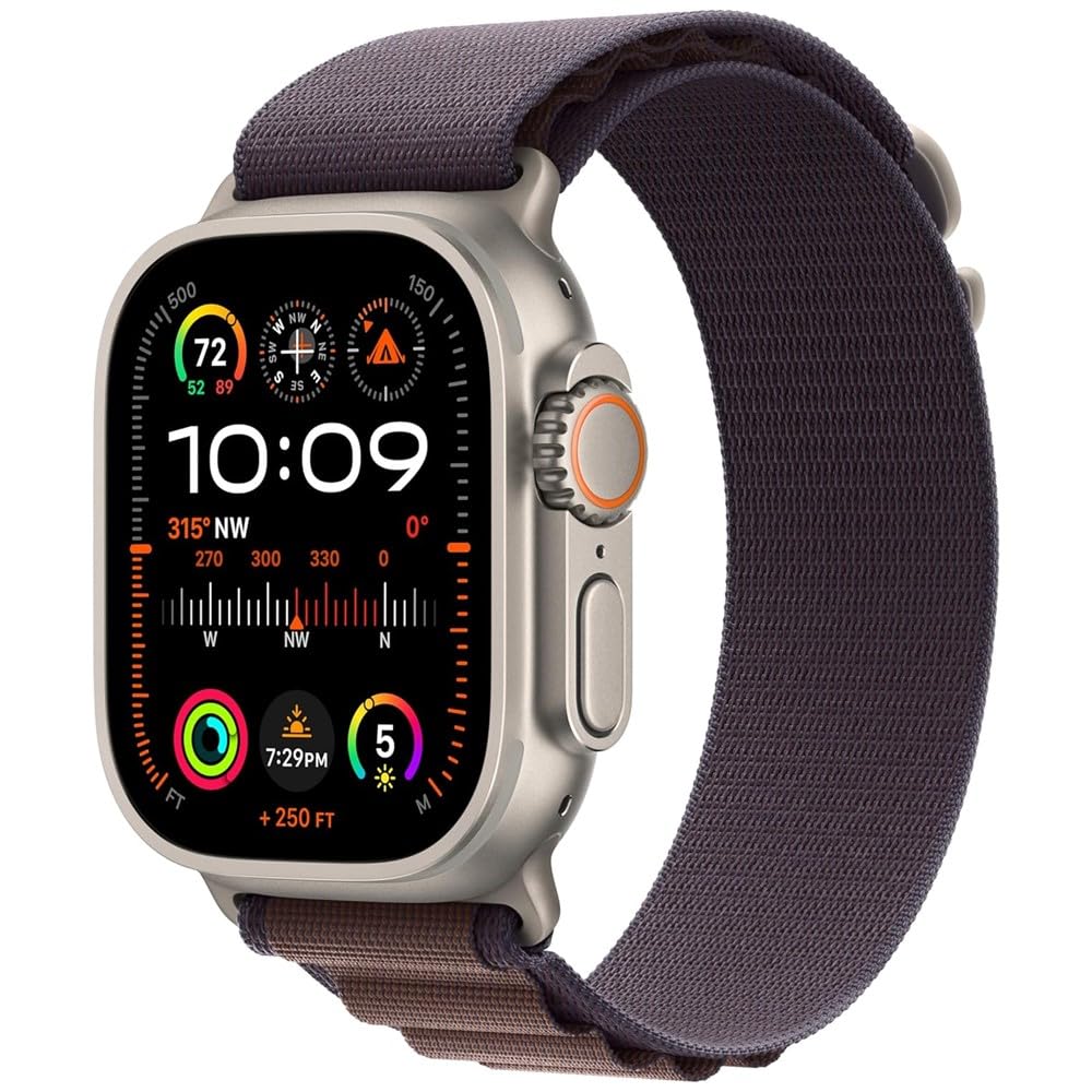 Apple Watch Ultra 2 (GPS + Cellular) 49mm Titanium Case with Indigo Alpine Loop - Medium - Titanium - MRET3LL/A