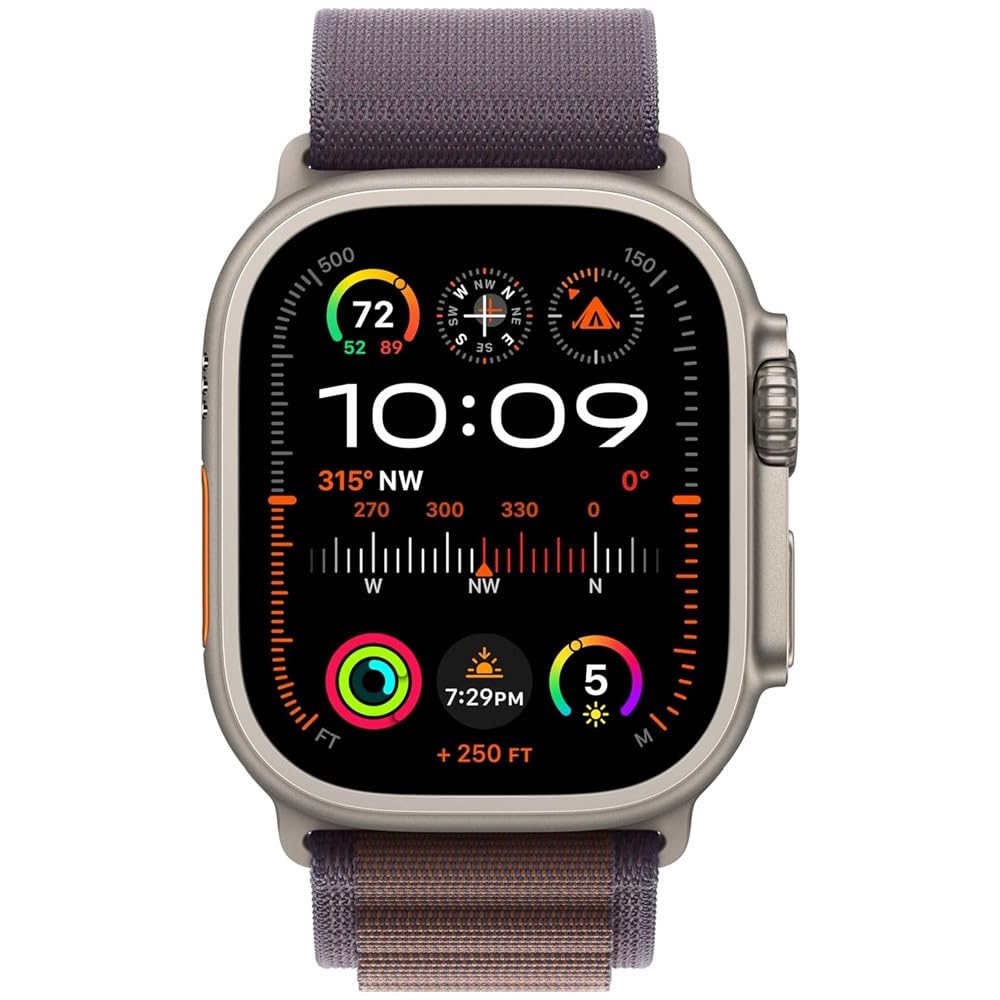 Apple Watch Ultra 2 (GPS + Cellular) 49mm Titanium Case with Indigo Alpine Loop - Medium - Titanium - MRET3LL/A