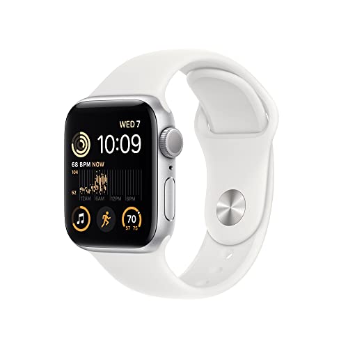 Apple Watch SE (2nd Gen) (GPS, 40mm) - Silver Aluminum Case with White Sport Band, S/M - MNT93LL/A
