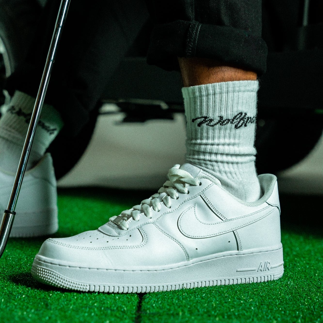 Arctic White Script Crew Socks